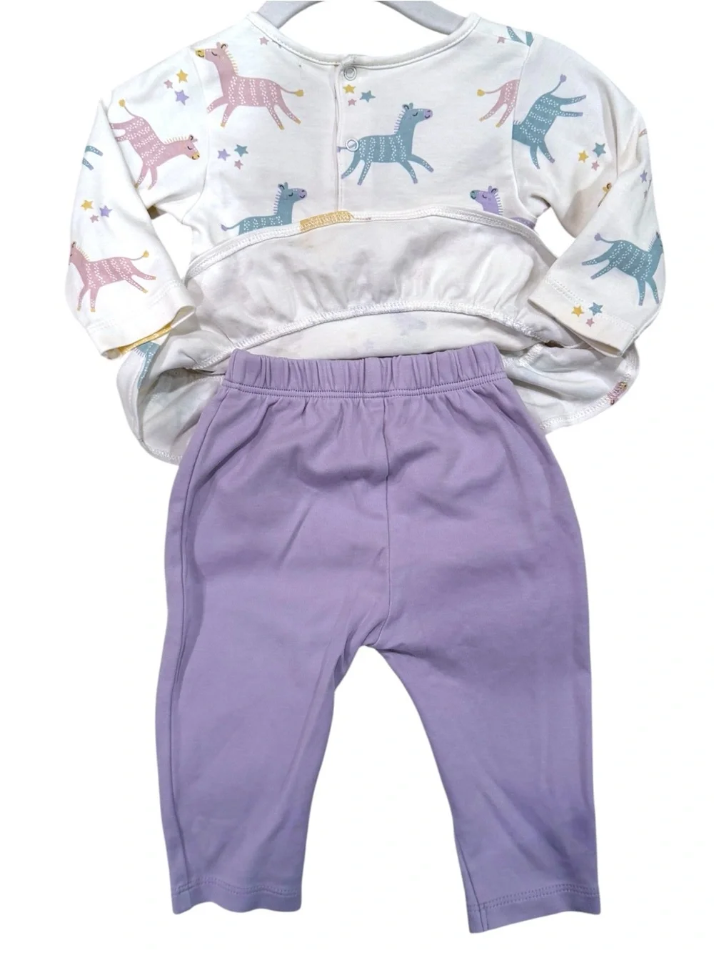 Kissy Kissy 2 Piece Zebra Peplum Top & Lavender Leggings Set 6-9 Months Pima Cot